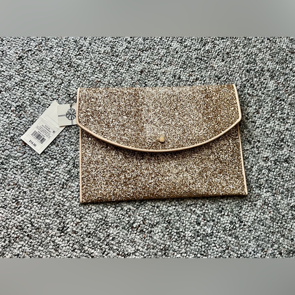 Gold glitter envelope style clutch bag - new with tags